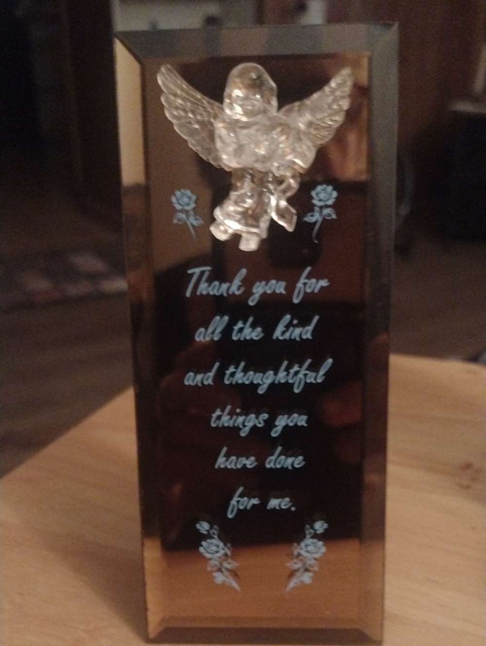 Clear Angel Figurine Thank You Keepsake - Brown Glass Accent